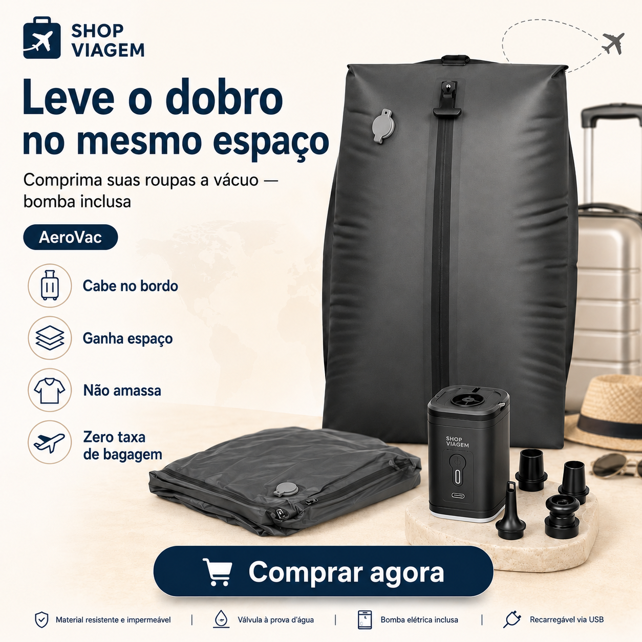 AeroVac – Sacos a Vácuo para Viagem + Bomba de Sucção