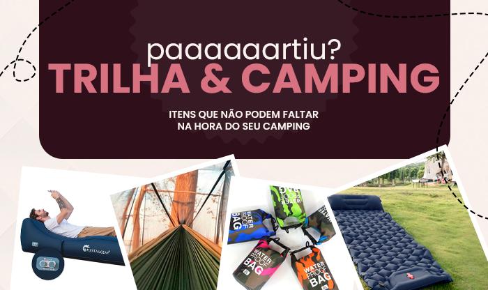 produtos para camping e trilhas, como barracas e sacos de dormir, com frete grátis