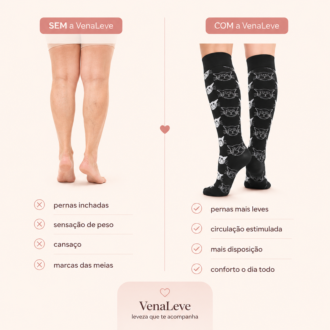 VenaLeve – Meia de Compressão Graduada 20–30mmHg para Viagem e Pernas Leves
