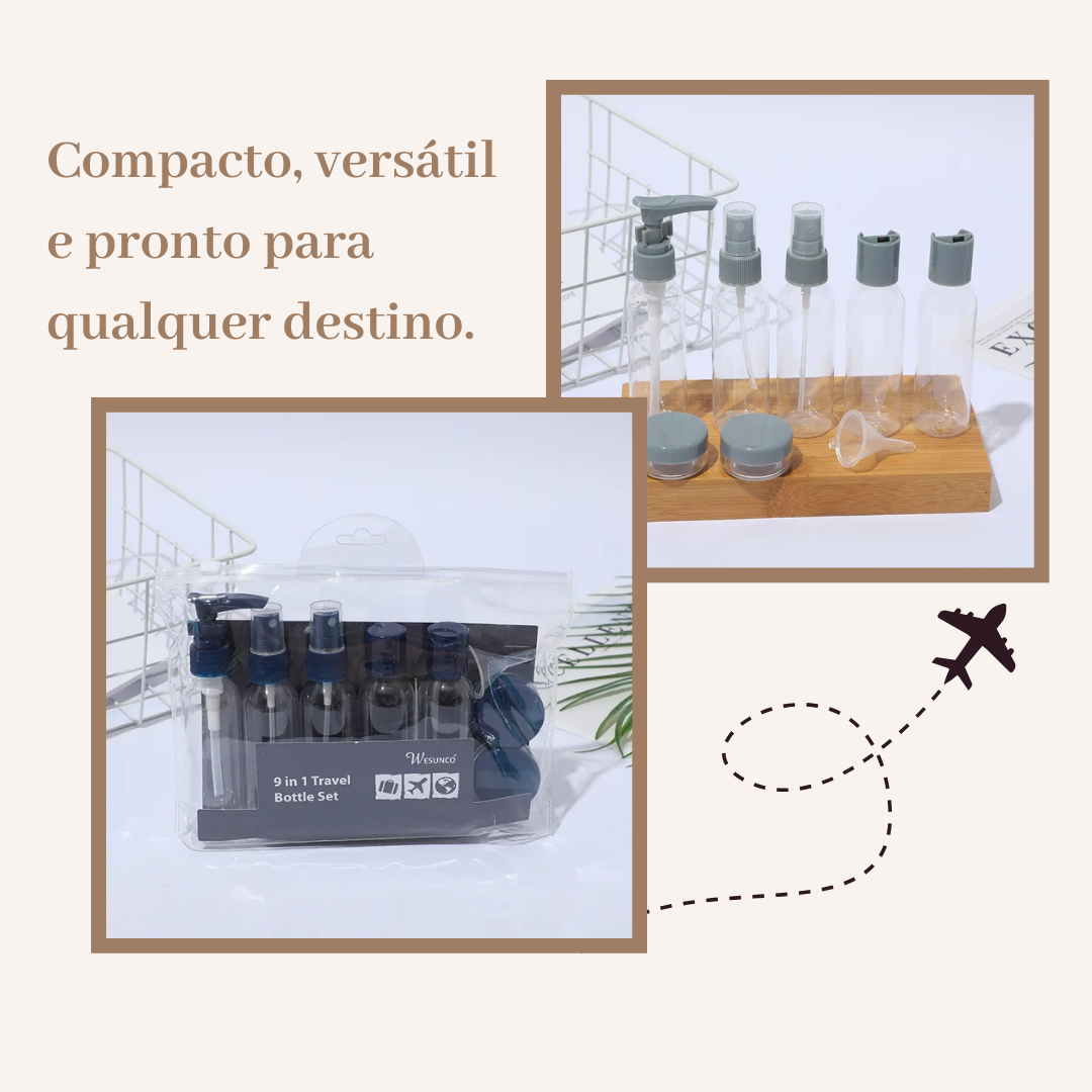 Conjunto de Frascos Transparente para Viagem