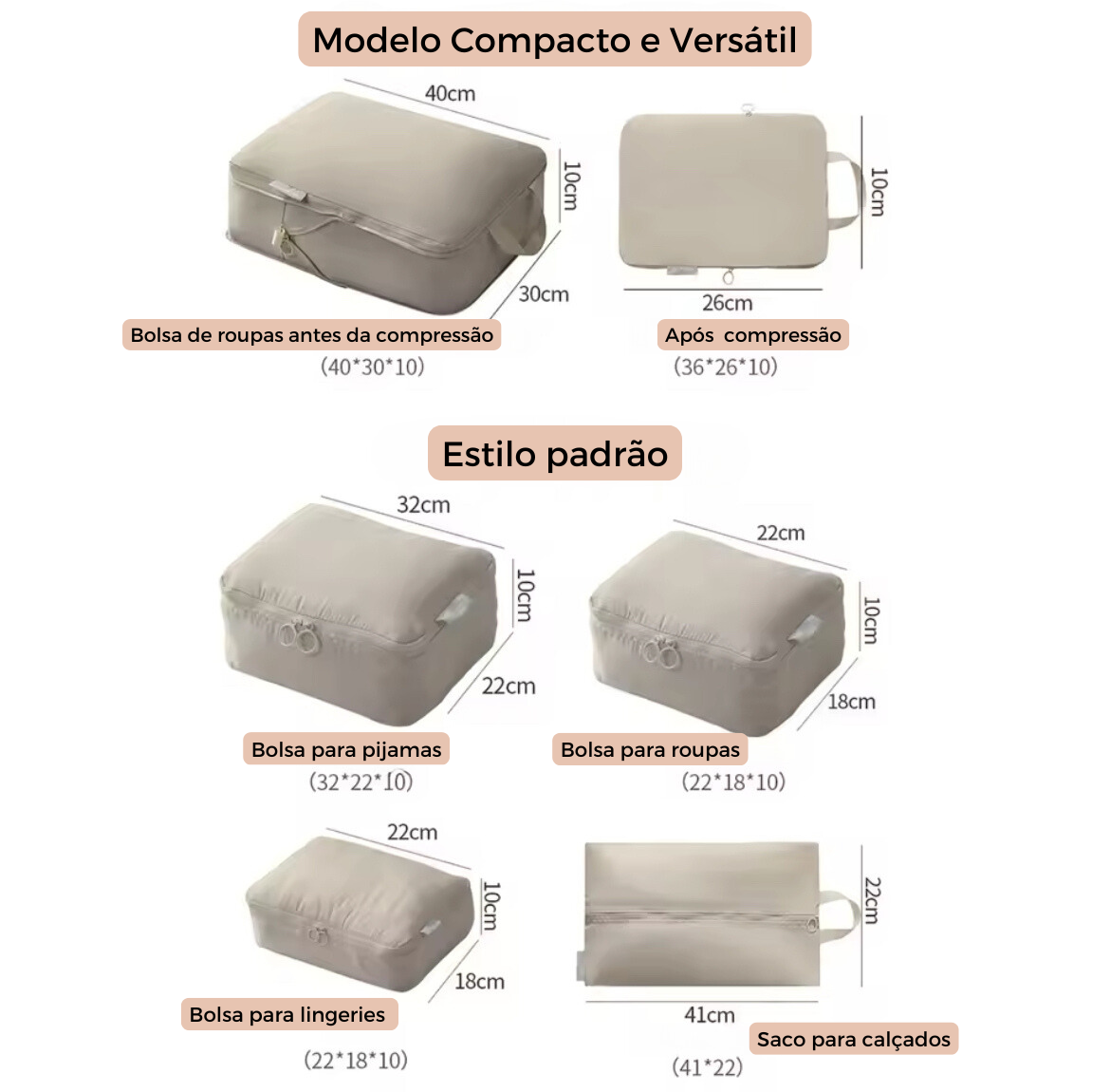 Kit de Organizadores de mala à prova d'água - 6 Pçs