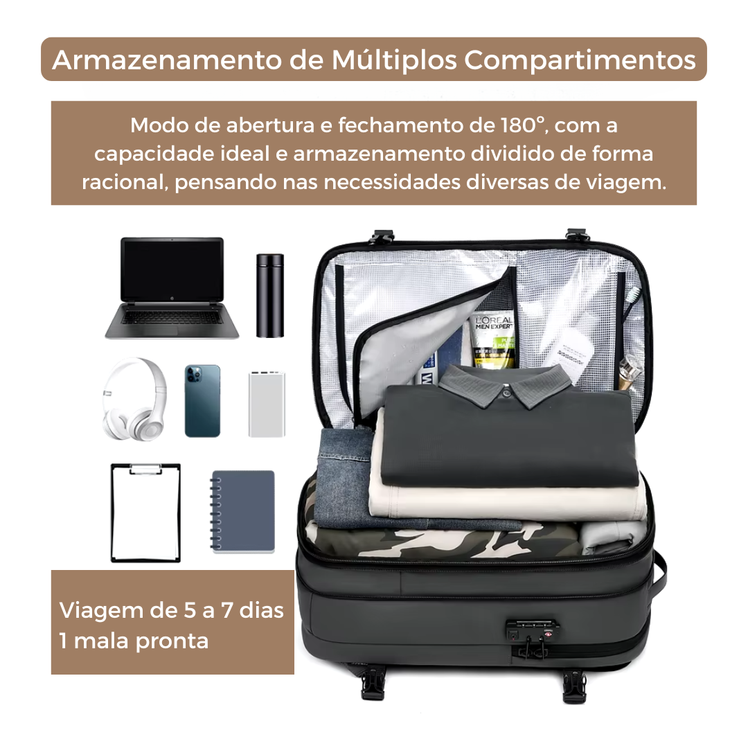 Mochila de viagem masculina compressão à vácuo 17 polegadas