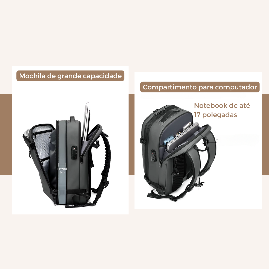 Mochila de viagem masculina compressão à vácuo 17 polegadas