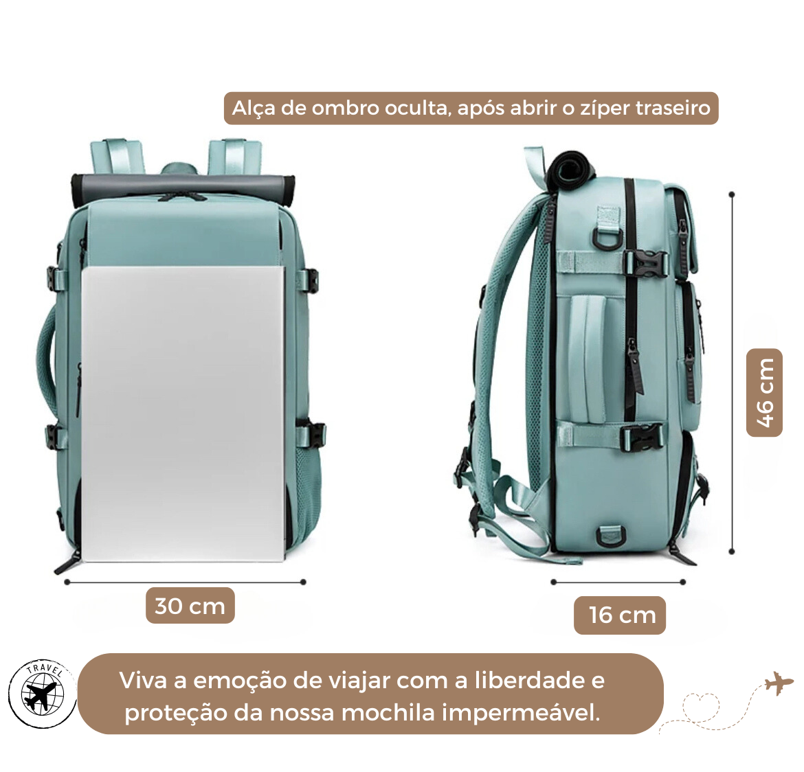 TravelMaster- Mochila de Viagem Feminina Impermeável