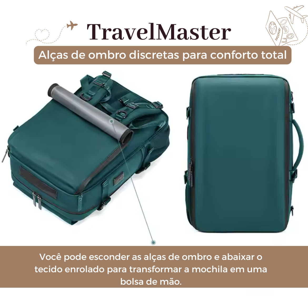 TravelMaster- Mochila de Viagem Feminina Impermeável