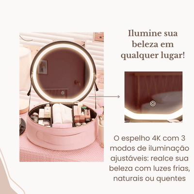 Estojo de Maquiagem GlamBox Multifuncional com Espelho LED - Shop Viagem