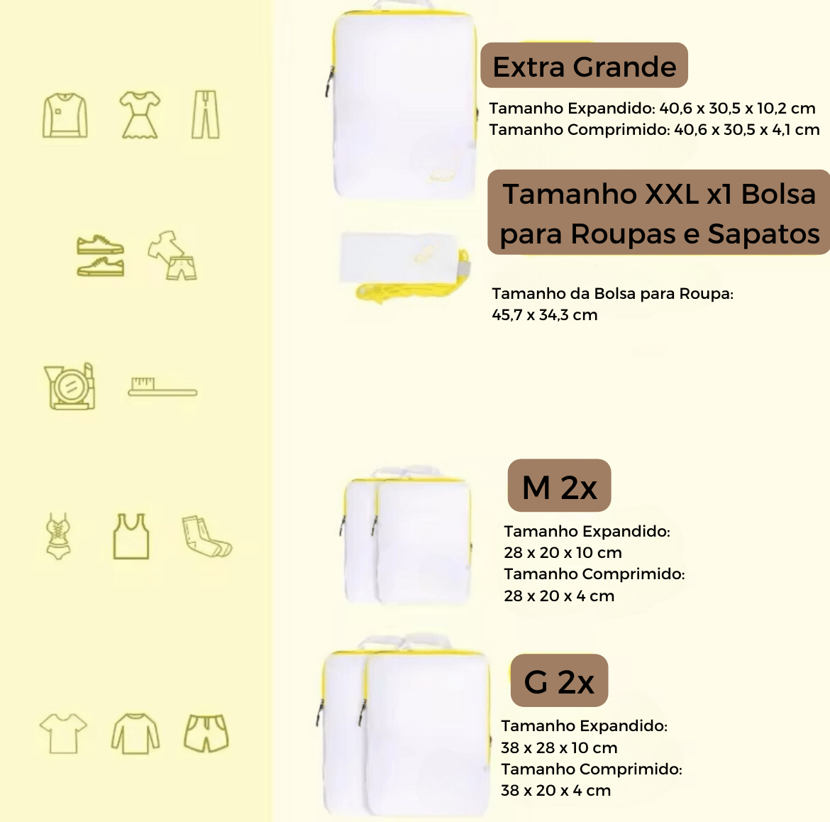 Kit de bolsas organizadoras de compressão ultraleves para malas de viagem - Shop Viagem