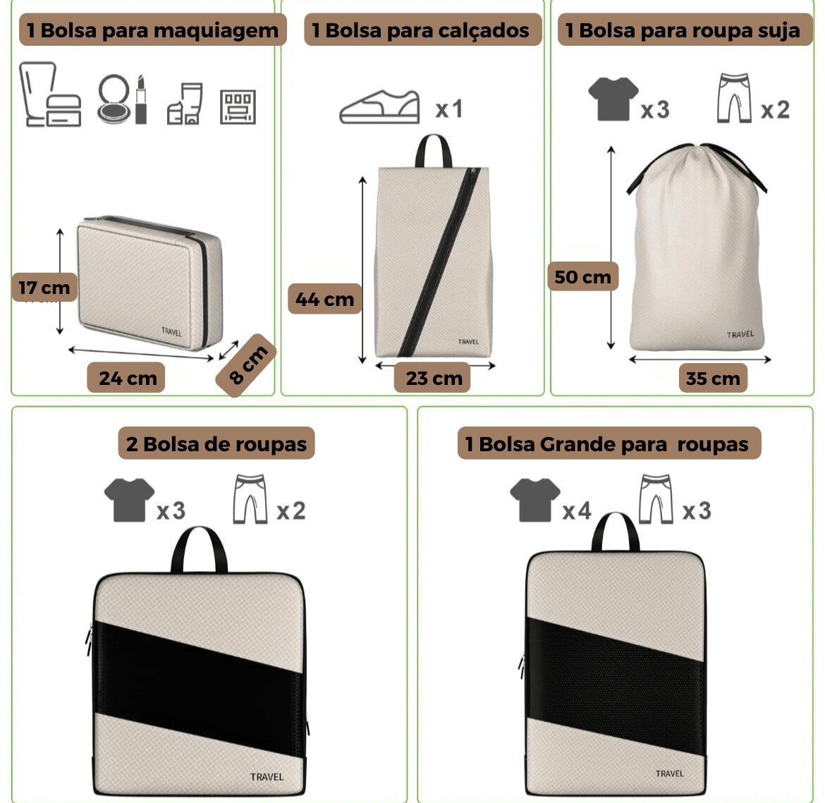 kit de Organizadores de compressão para viagem - 6 Pçs - Shop Viagem