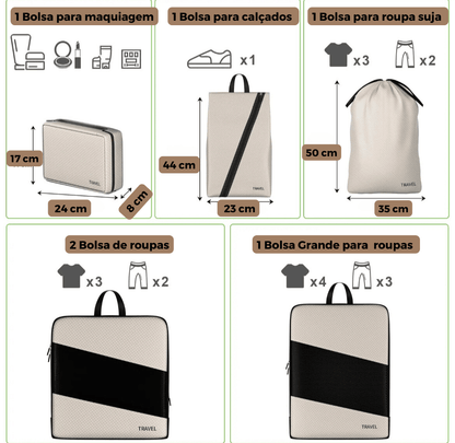 kit de Organizadores de compressão para viagem - 6 Pçs - Shop Viagem
