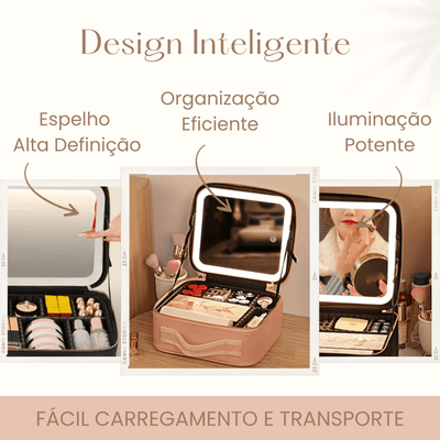 Necessaire Organizadora de Maquiagem SmartGlam com Espelho Portátil e LED com 3 temperaturas - Shop Viagem