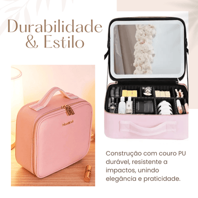Necessaire Organizadora de Maquiagem SmartGlam com Espelho Portátil e LED com 3 temperaturas - Shop Viagem