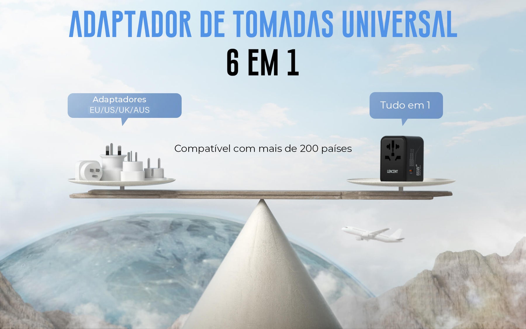 Adaptador de Tomadas Universal 6 em 1