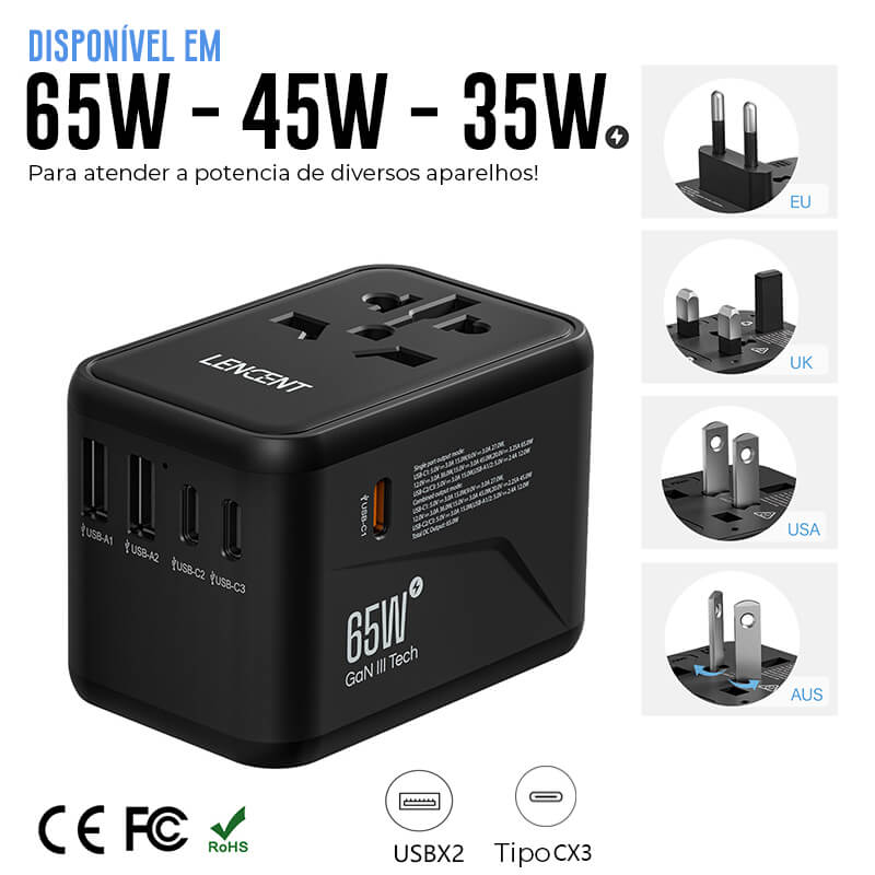 Adaptador de Tomadas Universal 6 em 1 - Shop Viagem