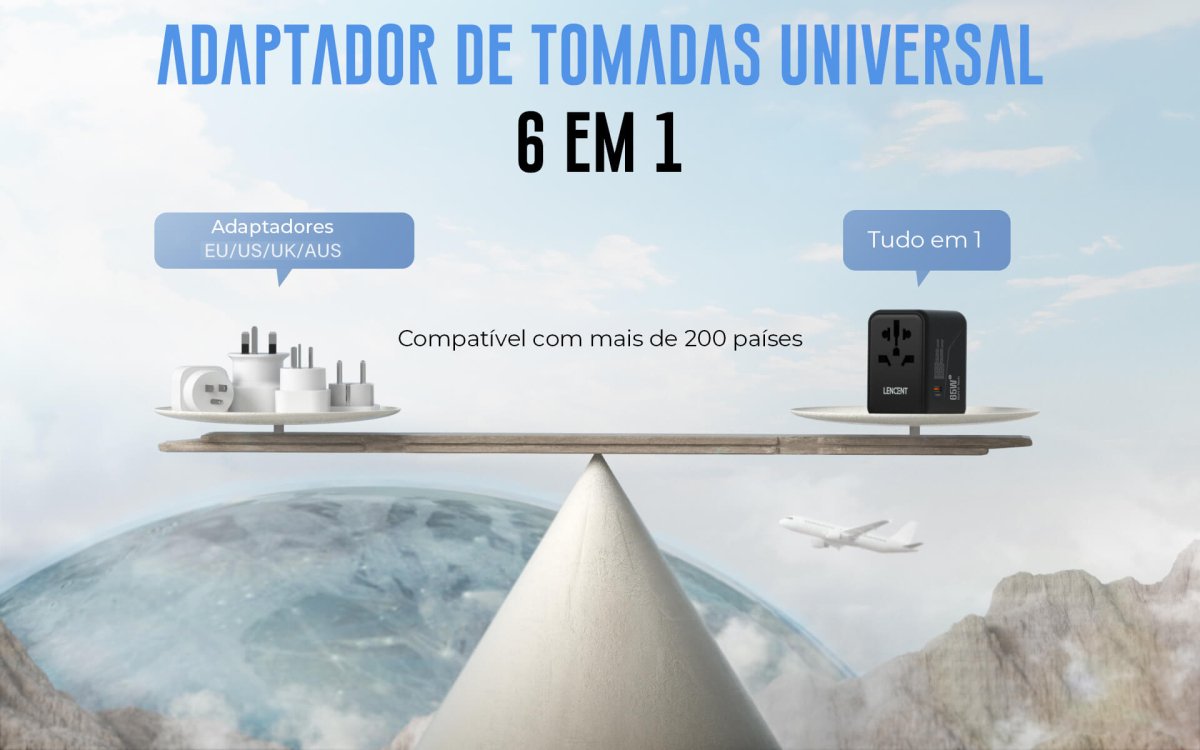 Adaptador de Tomadas Universal 6 em 1 - Shop Viagem